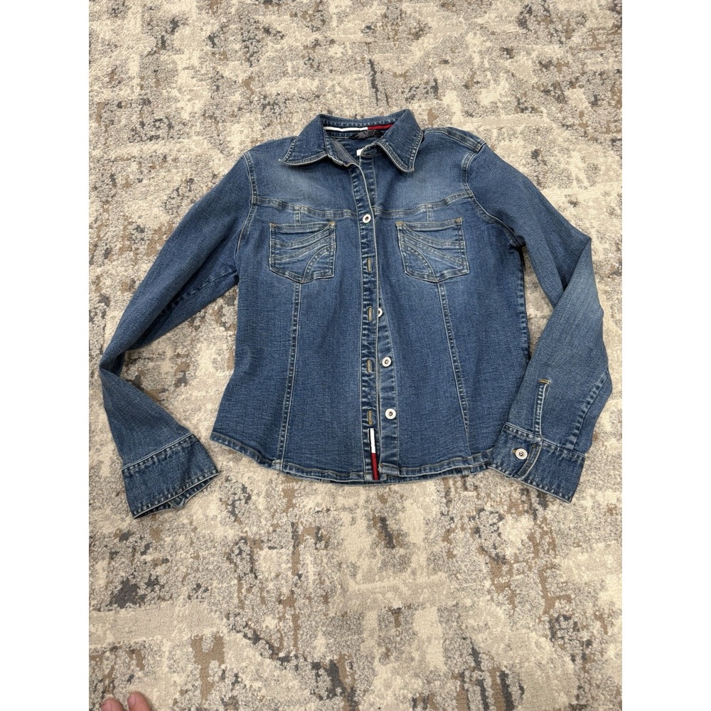 Vintage Tommy Hilfiger Kids Girls Denim Jacket Large Button Up Embroidered Logo